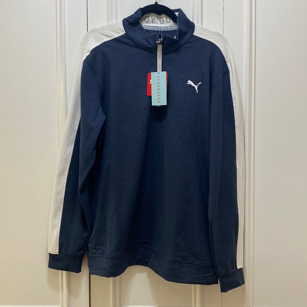 Puma navy with white stripe golf 1/4  zip